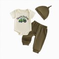 thumbnail image 1 of Xudanell New To The Crew Newborn Outfit Baby Boy Letter Embroidery Short Sleeve Bodysuit Top Pants Hat 3Pcs Summer Outfit (Green, 0-3 Months), 1 of 7