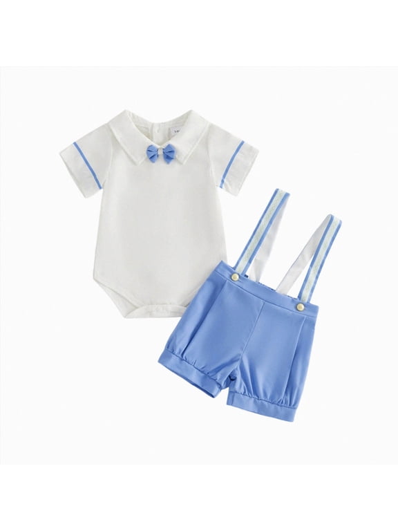 Newborn Baby Boy Clothes Short Sleeved Boy Simple Shirt Overalls Shorts 2 Piece Set Trendy Clothes White 3-6 Months