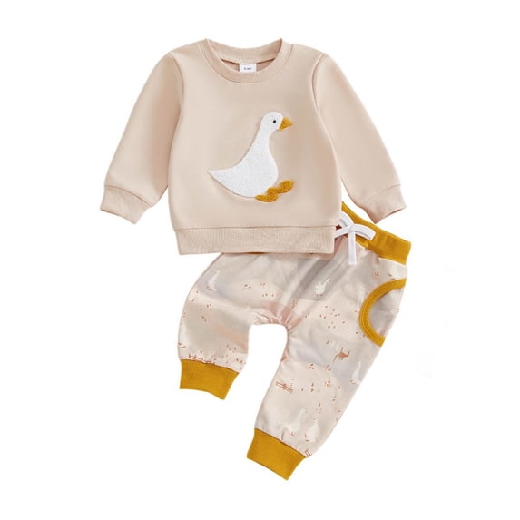 Xudanell Newborn Baby Boy Outfits Pattern Embroidery Fall Baby Winter Clothes Round Neck Top and Trousers Fall Outfits