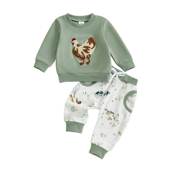 Xudanell Newborn Baby Boy Outfits Pattern Embroidery Fall Baby Winter Clothes Round Neck Top and Trousers Fall Outfits