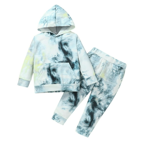 Xudanell Baby Boy Outfits Tops Pants Outfits Tie Dye Hodded Sweatshirt Baby Pullove Set 2t Boys Clothes Green 3-4 Years