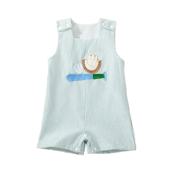 Xudanell Newborn Baby Boys Sleeveless Seersucker Romper One Piece Straps Overalls Striped Jumpsuit Summer Smocked Clothes (Green, 12-18 Months)