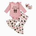 thumbnail image 1 of Xudanell Newborn Baby Girl Football Outfit On Sundays We Watch Football with Daddy Romper Flared Pants Headband 3 Piece Set(Pink, 6-12 Months), 1 of 5