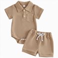 thumbnail image 1 of Xudanell Newborn Boy Clothes Baby Boy Outfits Set Baby Boy Summer Clothes Soft Cotton Short Sleeve Top Shorts for 0-18M (0-3 Months,Khaki), 1 of 7