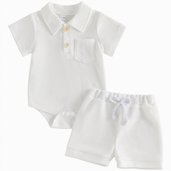 Xudanell Newborn Boy Clothes Baby Boy Outfits Set Baby Boy Summer Clothes Soft Cotton Short Sleeve Top Shorts for 0-18M (3-6 Months,White)