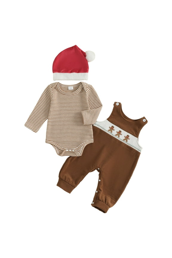 Boy Clothes Christmas Long Sleeve Romper Overall Pants Family Matching Outfits Fall Clothes Set Brown 0-3 Months