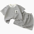 thumbnail image 1 of Xudanell Newborn Boy Outfits Round Neck Striped Printing Boy Short Sleeve Set Tee And Shorts Baby Clothes Beige 5-6 Years, 1 of 4