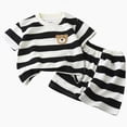thumbnail image 1 of Xudanell Newborn Boy Outfits Round Neck Striped Printing Boy Short Sleeve Set Tee And Shorts Baby Clothes Khaki 18-24 Months, 1 of 4