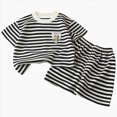 thumbnail image 1 of Xudanell Newborn Boy Outfits Round Neck Striped Printing Boy Short Sleeve Set Tee And Shorts Baby Clothes White 3-4 Years, 1 of 4