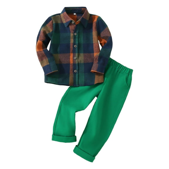 Xudanell Clothes Toddler Boy Outfits Retro Checkered Button Shirt Boys Suit Warm Winter Casual Set