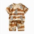 thumbnail image 1 of Xudanell Newborn Outfits Baby Boy Boys Casual Summer Set Soft Short Sleeve Cartoon Graphic Crewneck T Shirt Matching Elastic Shorts Brown 6-12 Months, 1 of 5