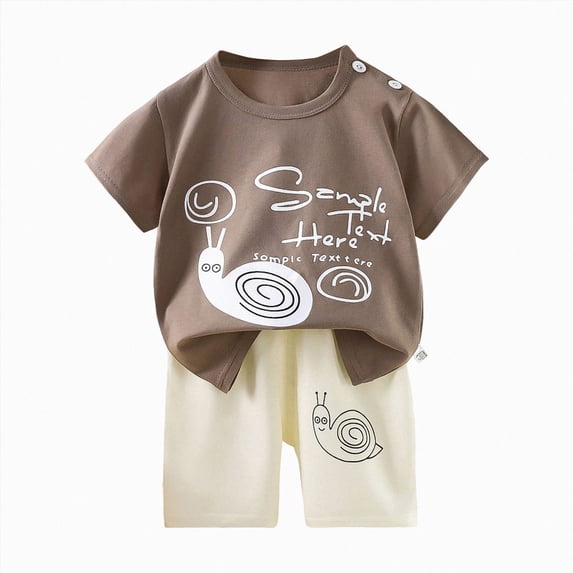 Xudanell Newborn Outfits Baby Boy Boys Casual Summer Set Soft Short Sleeve Cartoon Graphic Crewneck T Shirt Matching Elastic Shorts Grey 18-24 Months