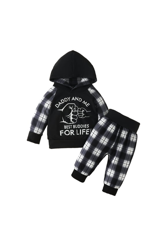 Outfits Dadddy and Me Fist Print Long Sleeve Hooded Top and Trousers Preemie Clothes Boys Black 12-18 Months