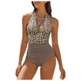 thumbnail image 1 of Xudanell One Piece Swimsuit Women High Cut Bathing Suit High Neck Full Coverage Racerback Sexy Spring Summer Swimwear Swimwear for Women Vacation (Brown,XL), 1 of 5