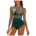 thumbnail image 1 of Xudanell One Piece Swimsuit Women High Cut Bathing Suit High Neck Full Coverage Racerback Sexy Spring Summer Swimwear Swimwear for Women Vacation (Green,M), 1 of 5