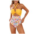 thumbnail image 1 of Xudanell One Shoulder One Piece Swimsuits for Women Tummy Control Push Up Bathing Suits Modest Full Coverage Swimwear Sexy Summer Swimwear Swimwear for Women Vacation (Yellow,XL), 1 of 9