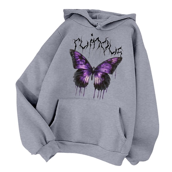 Xudanell Oversized Hoodie for Women Pullover Winter Loose Fit with Drawstring Trendy Womens Graphic Print Hoodie Grey M