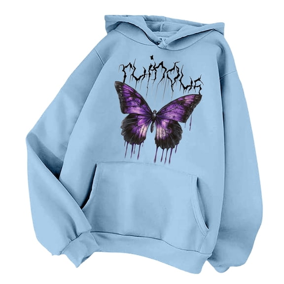 Xudanell Oversized Hoodie for Women Pullover Winter Loose Fit with Drawstring Trendy Womens Graphic Print Hoodie Light Blue L