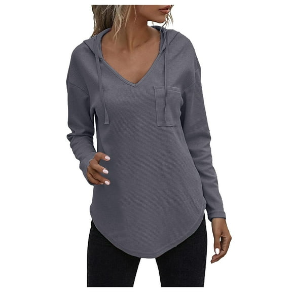 Xudanell Oversized Sweatshirt Womens Pocket Long Sleeve Blouses Drawstring Tunic Tops for Women Loose Fit Grey XXL