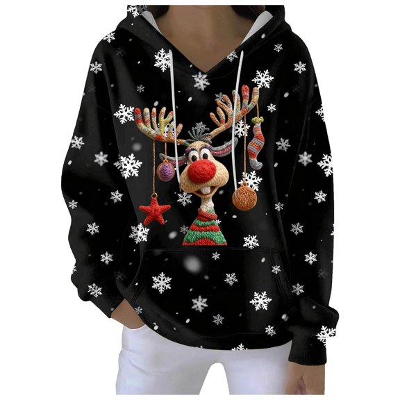 Xudanell Oversized Sweatshirt for Women Cute Hoodies Womens Christmas Sweatshirt Long Sleeve with Snowflake Graphic