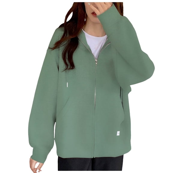 Xudanell Oversized Sweatshirt for Women Fall Long Sleeve Zipper Hoodie Jacket Casual Fashion Sweater Green One Size