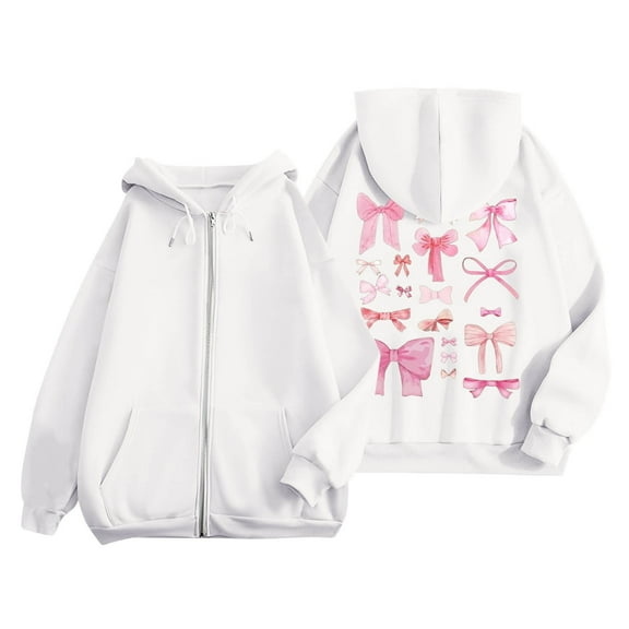 Xudanell Oversized Sweatshirt for Women Girls Oversized Sweatshirt Graphic Print Hooded Jackets for Women Trendy White L