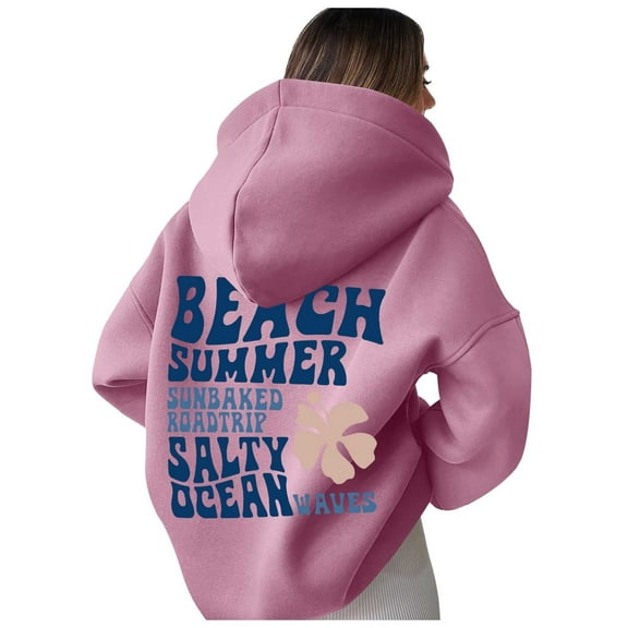 Xudanell Oversized Sweatshirt for Women Graphic Large Letter Printing Pullover Tops Classic Cropped Hoodie Women Pink L