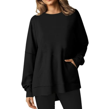 Xudanell Oversized Sweatshirts for Women Loose Fit Pullover Long Sleeve Crewneck Sweatshirts Solid Fall Hoodies (Black,XXL)
