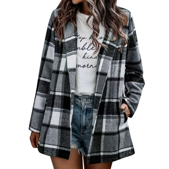 Xudanell Plaid Jackets for Women Flannel Shacket Coats Oversized Button Shirts Jacket (Grey,XL)