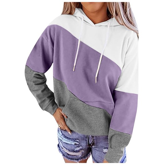 Xudanell Plus Size Sweatshirts for Women Tie Dye Splicing Color Print Long Sleeve Pullover Top Loose Purple XXL