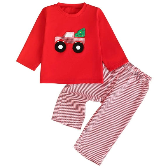 Xudanell Preemie Boy Clothes Christmas Themed Cartoon Winter Clothes Sweatshirt and Pants Set