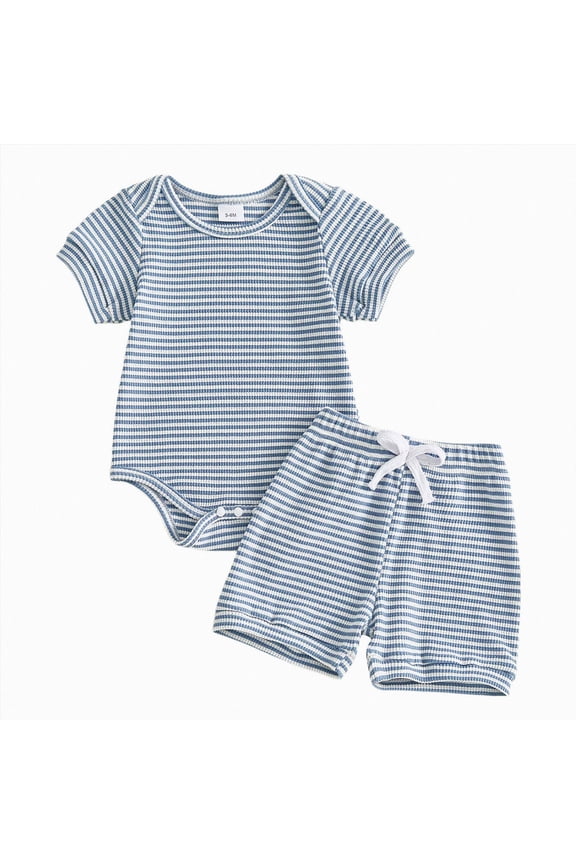Preemie Clothes Boys Short Sleeve Jumpsuit Stretch Waist Shorts Set Baby Boy Summer Outfit Casual Blue 9-12 Months
