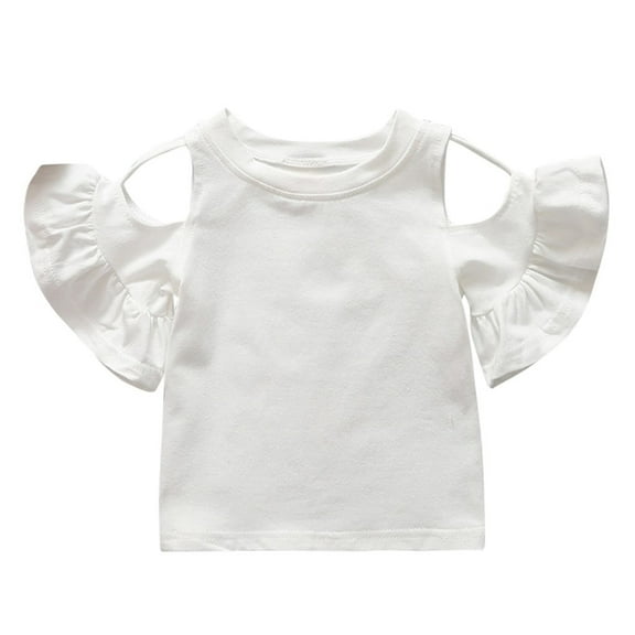 Xudanell Preemie Clothes Girl Ruffle Sleeve Cute Shirts off Shoulder Funny Tshirts Girls White T Shirt White 3-4 Years