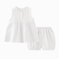 thumbnail image 1 of Xudanell Preemie Clothes Girl Solid Color Girls 2 Piece Outfits Flutter Ruffle Sleeve Round Neck Crewneck Top Print Elastic Shorts Casual White 3-4 Years, 1 of 8
