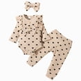 thumbnail image 1 of Xudanell Preemie Newborn Baby Girl Clothes Ruffle Bodysuit Romper Bell Bottom Pants Set Infant Fall Winter Outfit Gifts(Khaki, 0-3 Months), 1 of 6