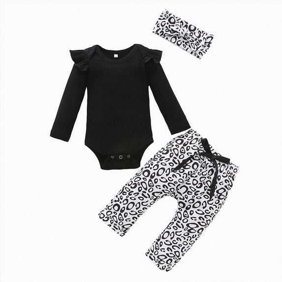 Xudanell Preemie Newborn Infant Baby Girls Clothes Ribbed Romper Bodysuit Pants Set Fall Winter Outfits(Black, 9-12 Months)
