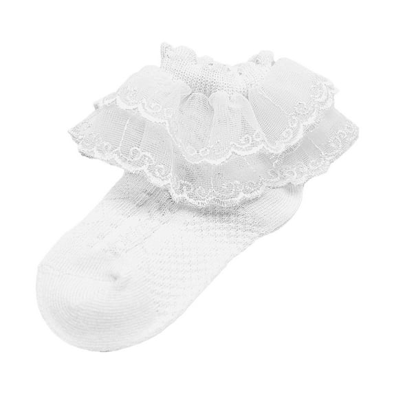 Xudanell Ruffle Socks for Girls Princess Embroidered Lace Toddler Socks 3t-4t Solid Color Cute Cotton
