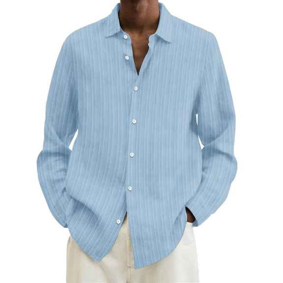 Xudanell Shirts for Men Winter Fall Long Sleeve Fashion Button Cotton Solid Color Shirt Casual T-shirt Tops (BU1,S)