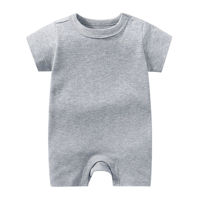 Xudanell Short Sleeve Romper Solid Jumpsuit Cotton Clothes Baby Girl Boy One-Piece Outfit 0-12 Months (Grey, 3-6 Months)