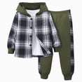 thumbnail image 1 of Xudanell Size 2-6 Years Toddler Boys Clothes Plaid Hooded & Pants 2 Piece Set Kids Boys Fall Outfits Sets(Army Green, 5 Years), 1 of 9