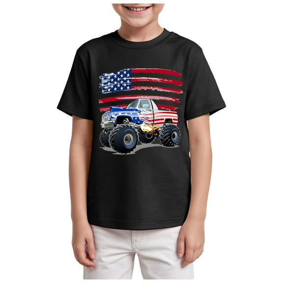 Xudanell Summer Boys Shirts - Kids T-Shirt Graphic Tee Soft Cotton Crewneck Short Sleeve Tops (Black, 7-8 Years)