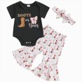 thumbnail image 1 of Xudanell Summer Outfits for Girls Cow Print Baby Girl Short Sleeve Romper Flared Bell Bottom Pants Bow Set Black 0-3 Months, 1 of 6