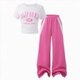 thumbnail image 1 of Xudanell Summer Outfits for Girls Short Sleeved Letter Print Top Pants Casual Little Girl Two Piece Set Fashionable Pink 10-11 Years, 1 of 6