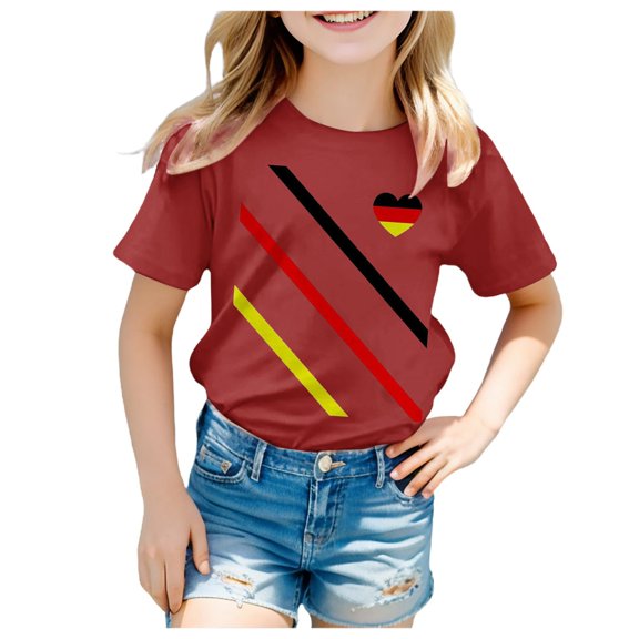 Xudanell Summer Shirts for Boys Teen Boy Clothes Sport Shirt Three Color Straight Line Heart-Shaped Printed Boy's National Flag Shirt Boys Tee Shirts