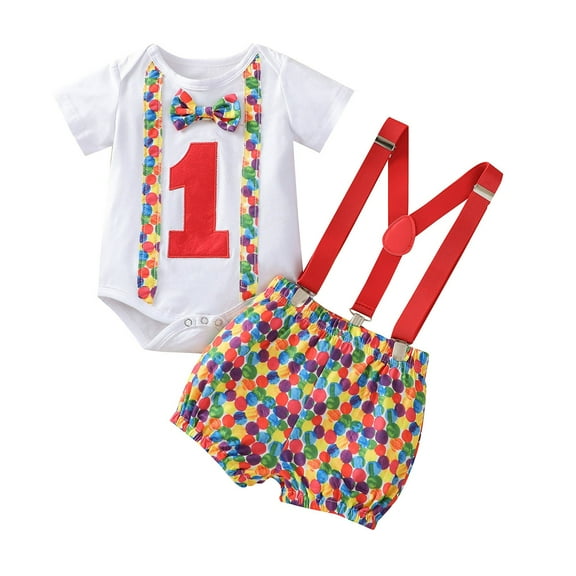 Xudanell Summer Suits for Boys Bowtie Romper Toddler Summer Clothes Colorful Dot Suspender Short Baby Boy Outfits