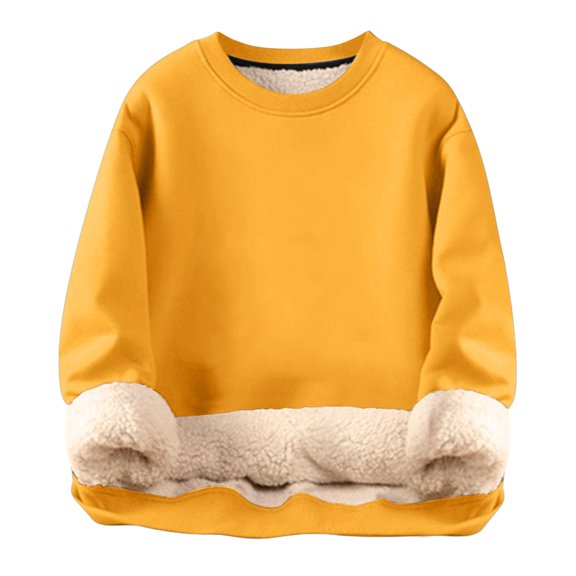 Xudanell Sweaters for Women Thick Fleece Sweatshirt Lined Winter Velvet Warm O Neck Underwear Soft Tops Womens Blouse Yellow XXL