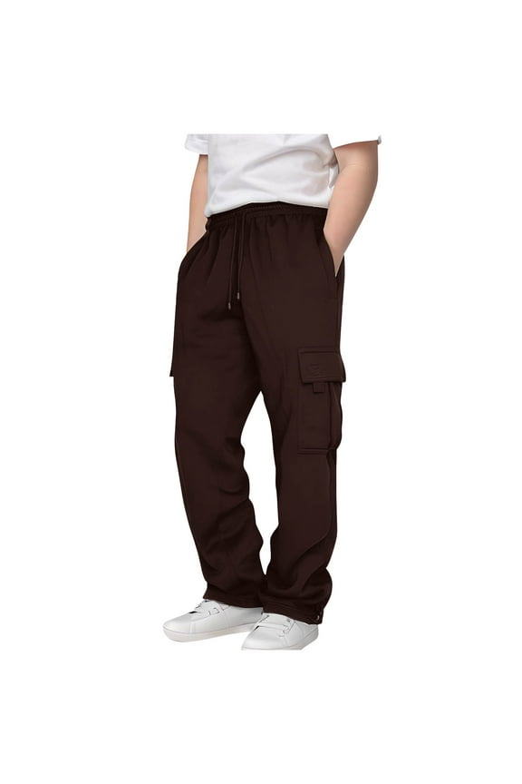 Sweatpants for Teen Boys Casual Fleece Workout Active Joggers Elastic Waist Cargo Sweat Pants with Pockets 3-14T (9-10 Years, Brown)