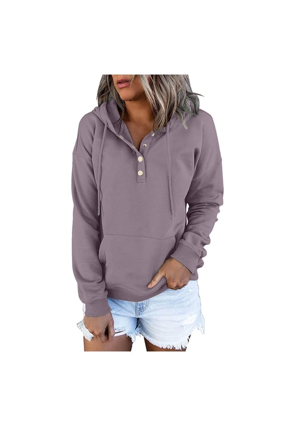 Sweatshirt Women Snap Button Vneck Sweatshirt Solid Tops with Pocket Womens Hoodies for Teen Girls Purple XL