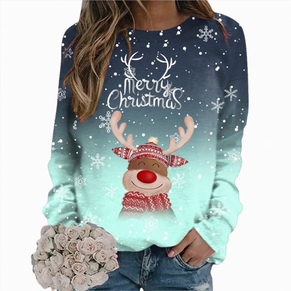 Xudanell Sweatshirts for Women Snowflakes Graphic Women Fall Sweatshirts with Merry Christmas Print