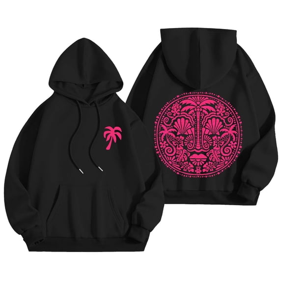 Xudanell Teen Girls Hoodie Coconut Tree Print Sweatshirt for Women Comfortable Loose Fit Light Sweaters for Women Black M